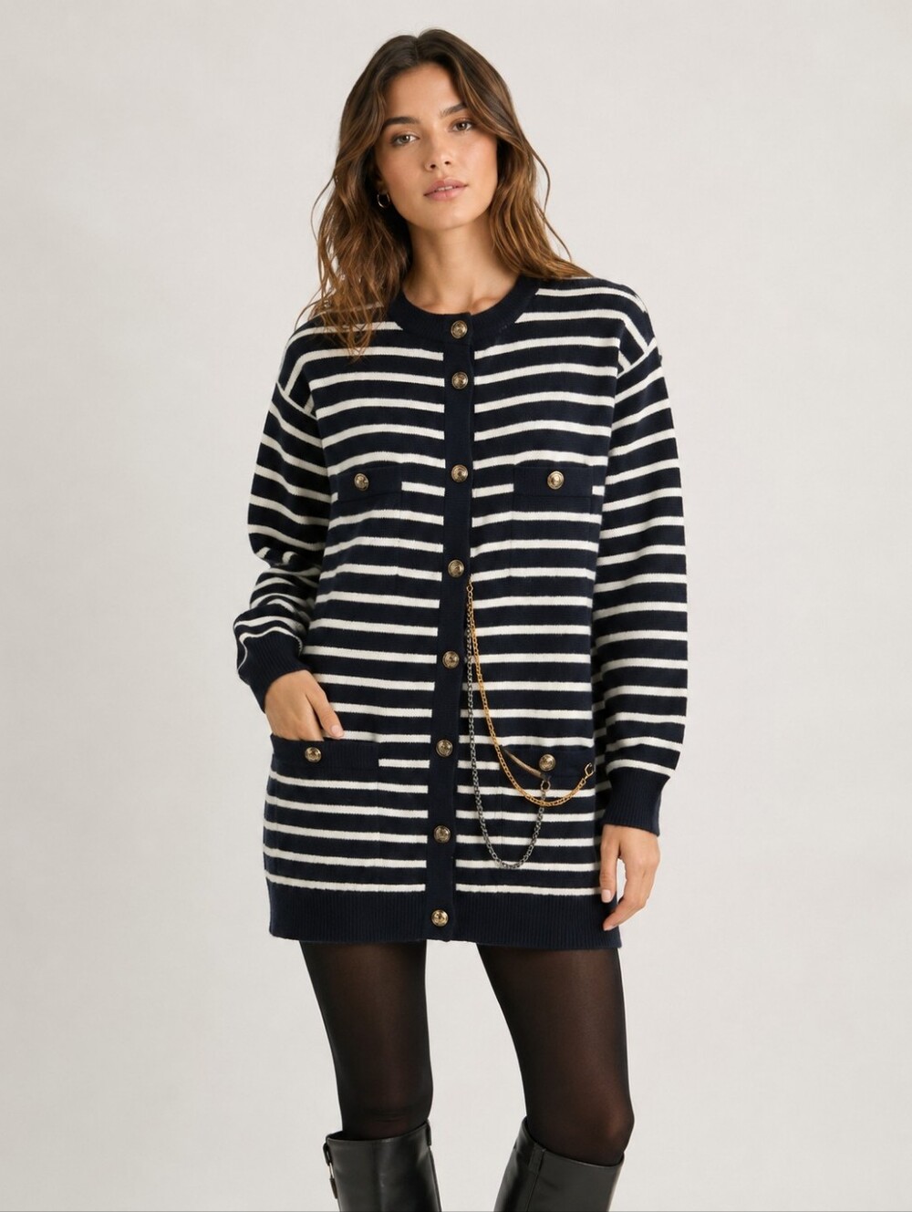 NWT The Kooples 100% Lambswool Striped Cardigan Sweater Size 3 (US L) $525 MSRP